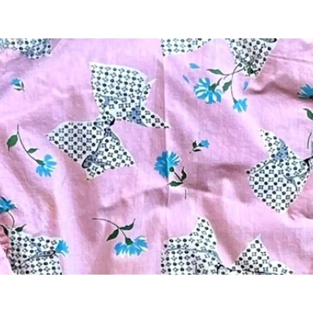 Vintage 1950's Pink Floral & Bow Ruffle Hem Half Apron - Cottagecore Kitchen